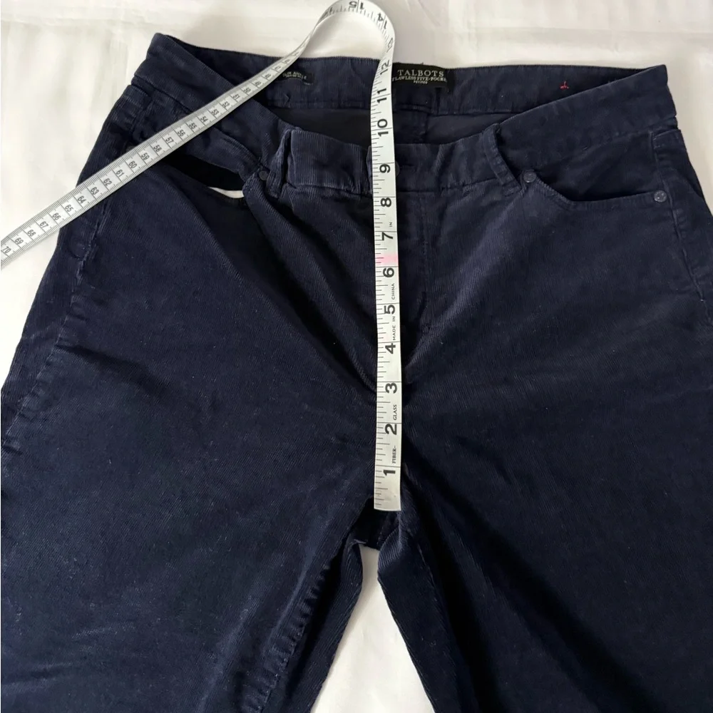Talbots Flawless Five-Pocket Petites Navy Slim Ankle Frayed Hem Corduroy Pants - Picture 7 of 10